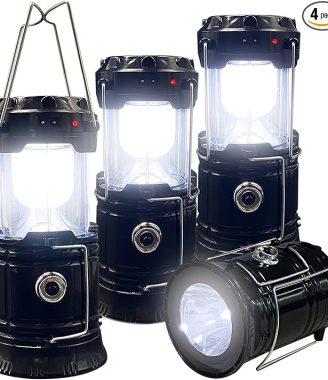 Collapsible Portable LED Camping Lantern XTAUTO Lightweight Waterproof Solar USB Rechargeable LED Flashlight Survival Kits for Indoor Outdoor Home Emergency Light Power Outages Hiking Hurricane 4-Pack Brand: XTAUTO