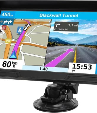 GPS Navigator for Car Truck RV, 9 inch Touch Screen Latest 2025 Map, Real Voice Spoken Turn-by-Turn Direction Reminding Navigation System for Cars, Vehicle GPS with Speed and Red Light Warning (Black)