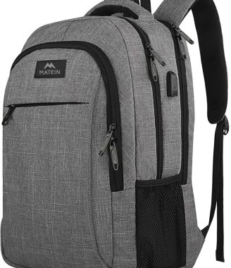 MATEIN Travel Laptop Backpack, Business Anti Theft Slim Sturdy Laptops Backpack with USB Charging Port, Water Resistant College School Computer Bag Gift for Men & Women Fits 15.6 Inch Notebook, Grey